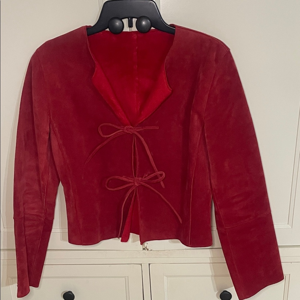 Vintage Newport News Genuine Leather/Suede Jacket with front ties Womens size 8